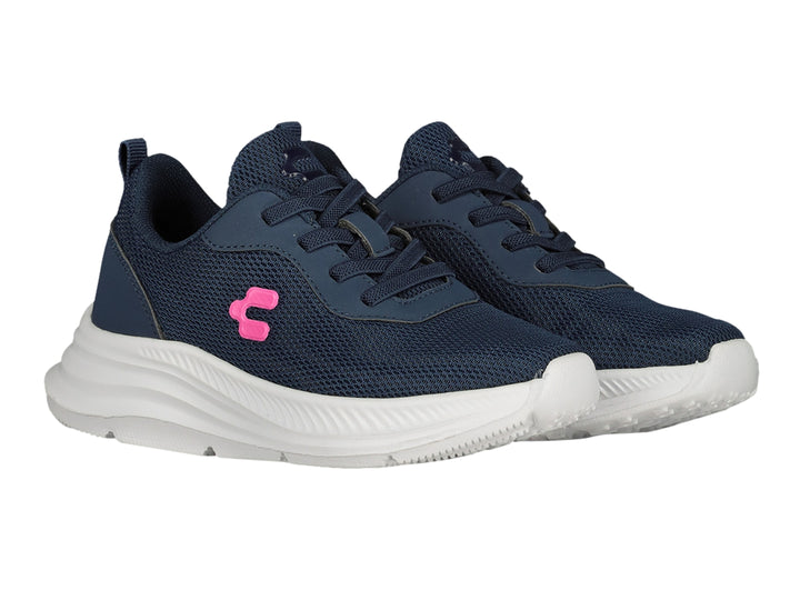 Tenis deportivos Charly color azul marino con suela blanca y detalle en rosa.