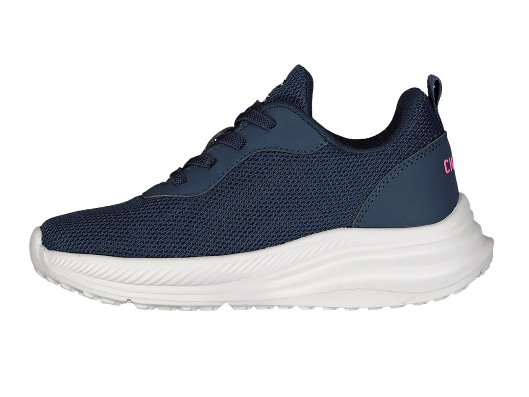 Tenis deportivos Charly color azul marino con suela blanca y detalle en rosa.