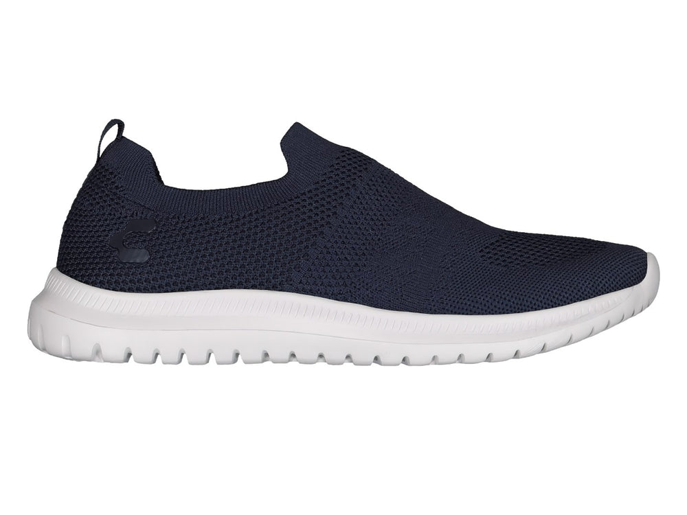 Tenis deportivos Charly color azul marino con suela blanca, diseño slip-on sin cordones.