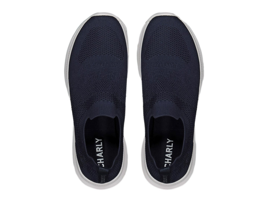 Tenis deportivos Charly color azul marino con suela blanca, diseño slip-on sin cordones.