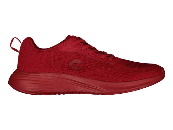 Tenis deportivos Charly en color rojo sólido con acabado tejido y suela a juego.