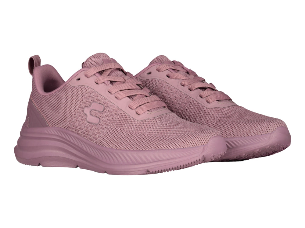 Tenis deportivos Charly color rosa con tejido de malla y suela gruesa.