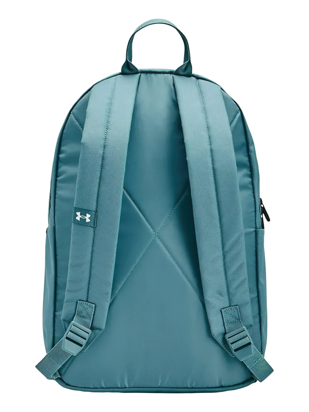Mochila escolar Under Armour color azul con logotipo blanco y bolsillo frontal.