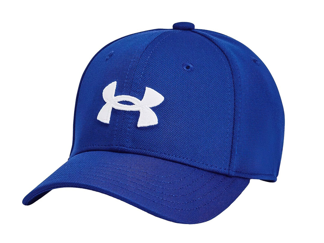 Gorra deportiva Under Armour de color azul con logotipo blanco frontal y visera curva.