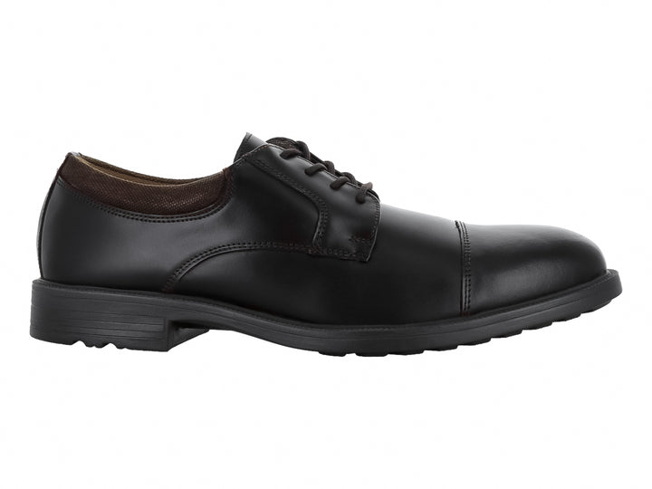 Zapato formal para hombre de cuero color café oscuro con cordones y suela negra.