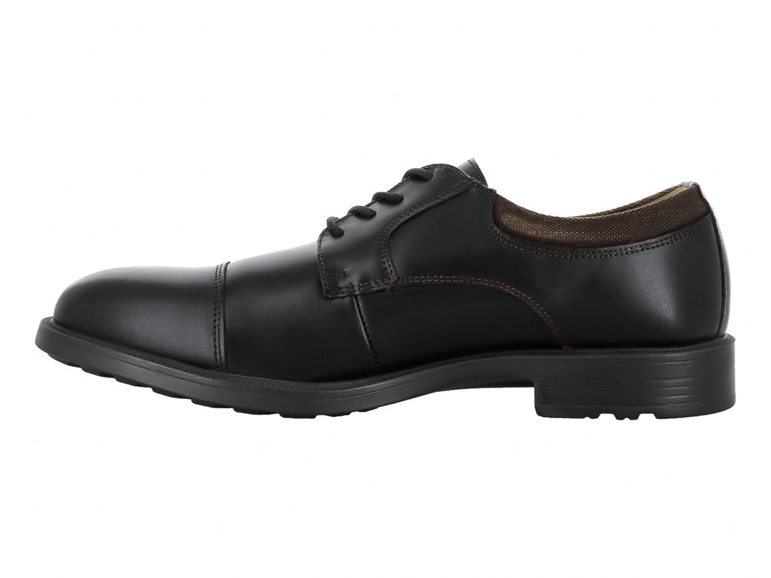 Zapato formal para hombre de cuero color café oscuro con cordones y suela negra.