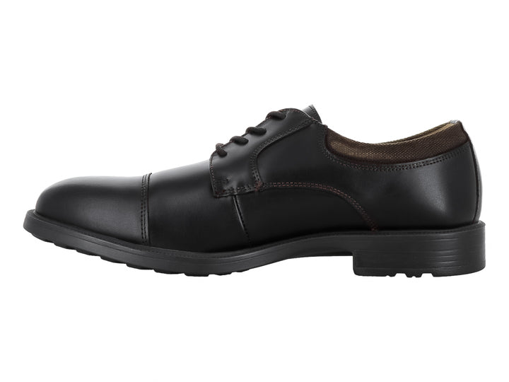Zapato formal para hombre de cuero color café oscuro con cordones y suela negra.