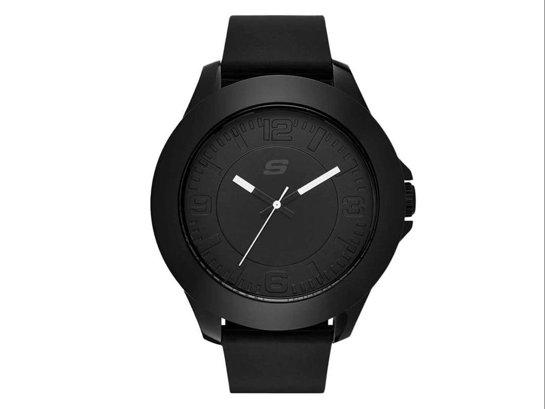 Reloj analógico Skechers para hombre en color negro mate con correa sintética y esfera minimalista.