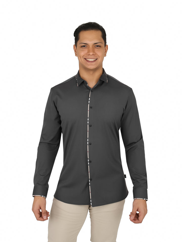 Camisa Barabas Manga Larga Gris Carbón para Hombre
