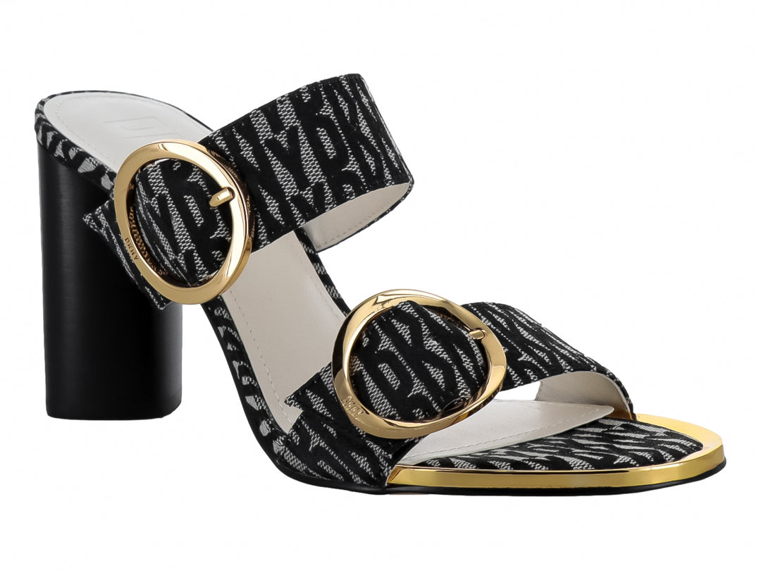Sandalias DKNY Tacón Bloque Negro y Beige para Mujer