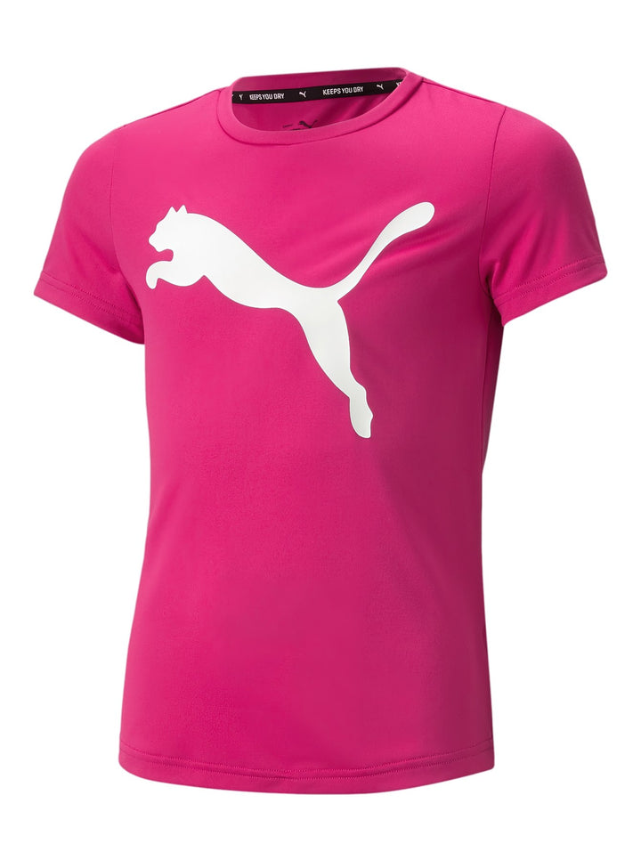Camiseta deportiva PUMA color rosa Orchid Shadow con logotipo blanco frontal.