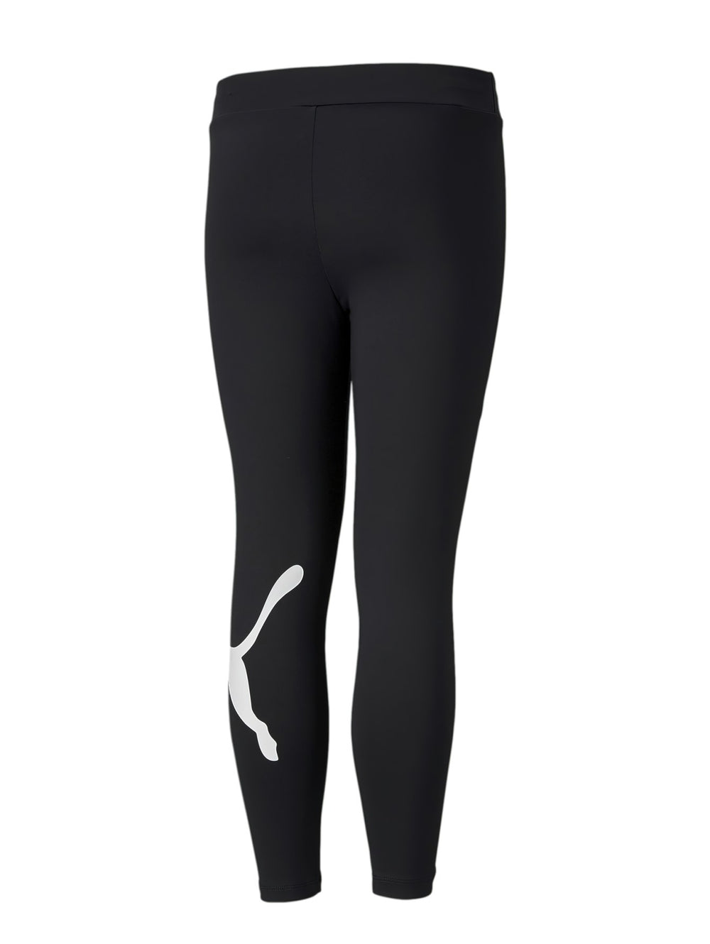 Leggings deportivos PUMA color negro con logotipo blanco en la pierna izquierda.