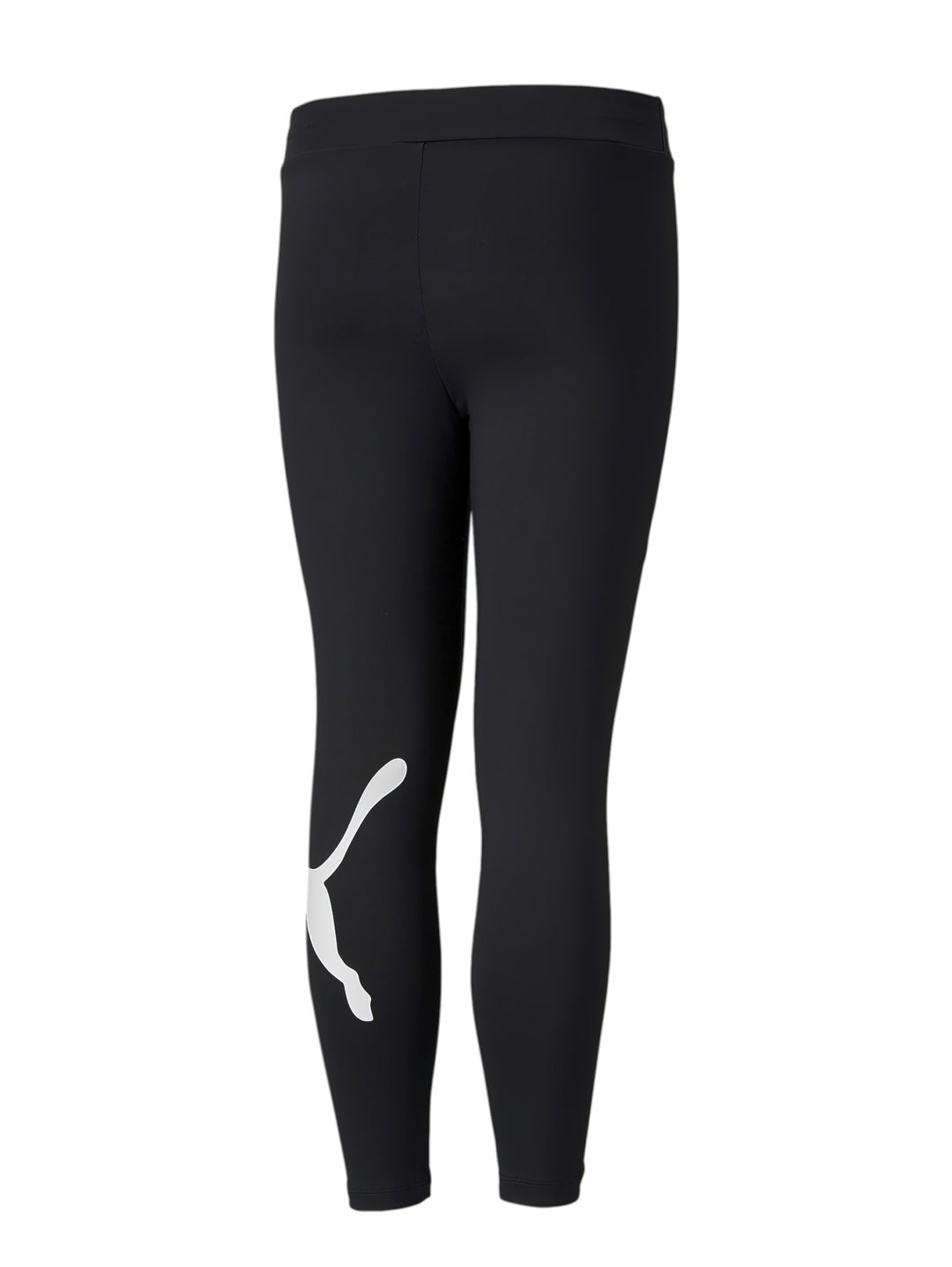 Leggings deportivos PUMA color negro con logotipo blanco en la pierna izquierda.