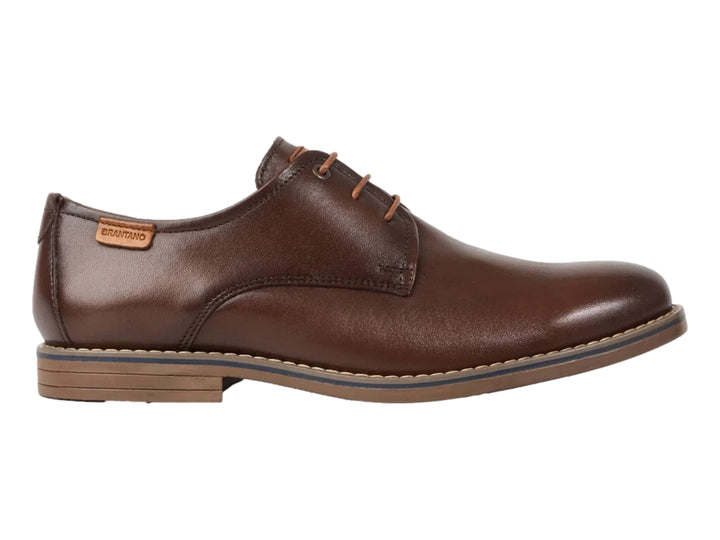 Zapato casual de cuero color marrón con cordones y suela plana.