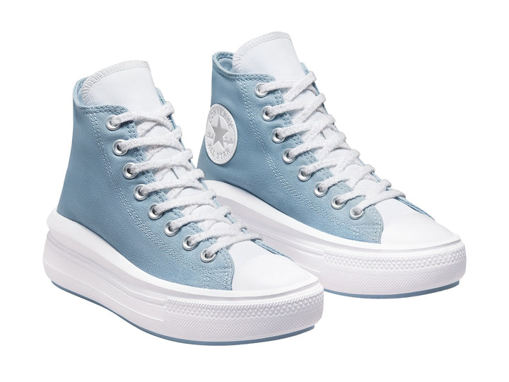 Tenis Converse Chuck Taylor All Star Move Hi en color azul océano con suela de plataforma blanca.