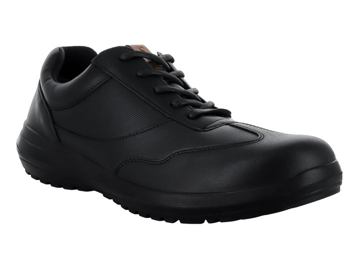 Zapato industrial negro de la marca LARESPI con cordones y suela robusta.