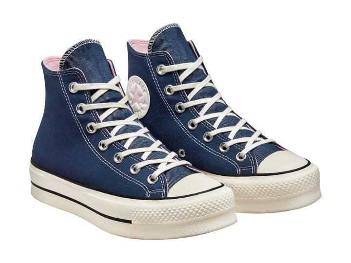 Tenis Converse Chuck Taylor All Star Lift Hi en color azul marino con suela de plataforma blanca.