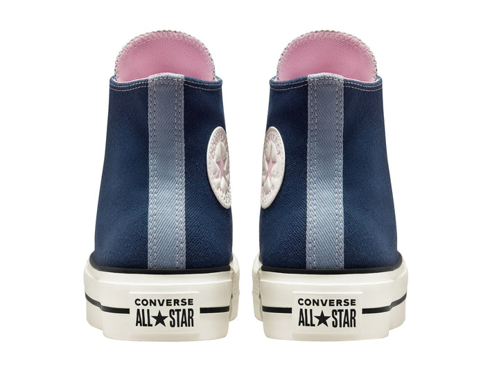Tenis Converse Chuck Taylor All Star Lift Hi en color azul marino con suela de plataforma blanca.