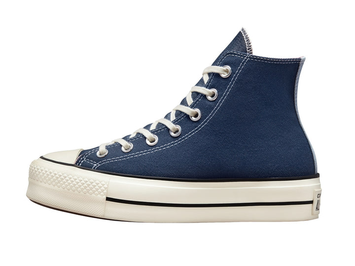 Tenis Converse Chuck Taylor All Star Lift Hi en color azul marino con suela de plataforma blanca.