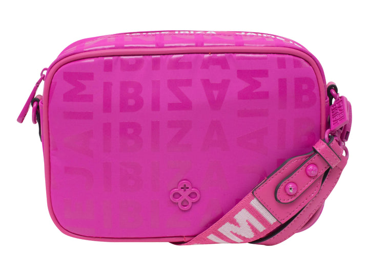 Bolso de hombro Jaime Ibiza en color bugambilia con estampado de marca y correa ajustable.