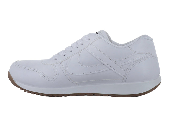 Tenis escolares blancos de la marca Panam con suela color café.
