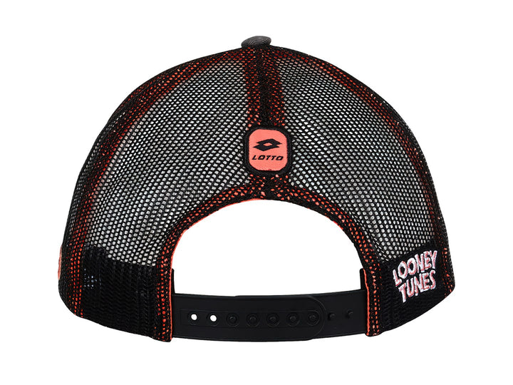 Gorra snapback color gris oxford con parche frontal de Bugs Bunny y detalles en rojo.