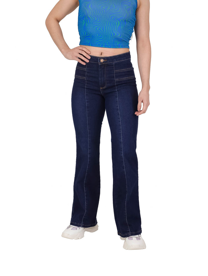 Jeanswest Pantalones Campana Azul Oscuro para Mujer