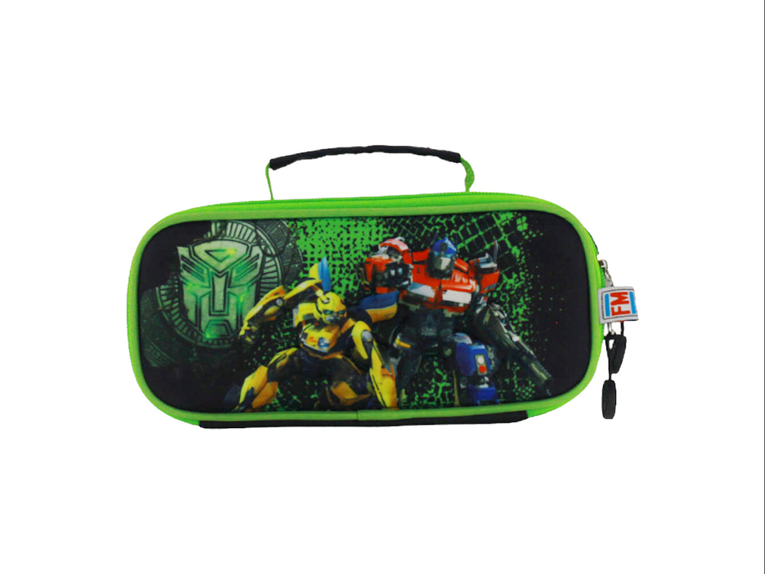 Lapicera verde y negra con estampado de personajes de Transformers, ideal para niños.