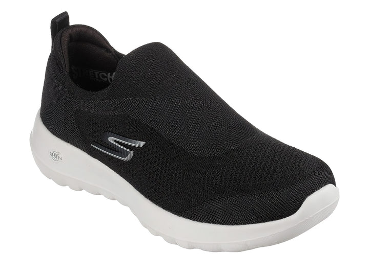 Tenis Skechers Go Walk Joy color negro con suela blanca, estilo slip-on de tela tejida.