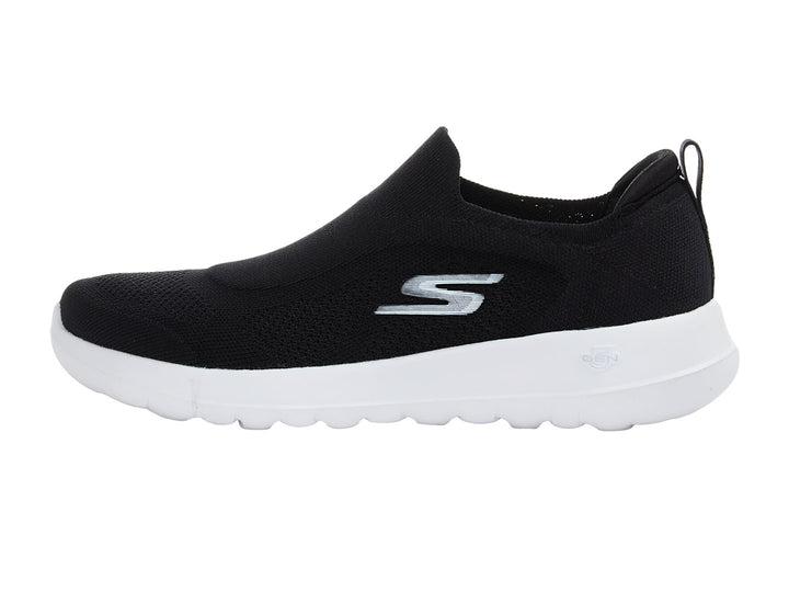 Tenis Skechers Go Walk Joy color negro con suela blanca, estilo slip-on de tela tejida.
