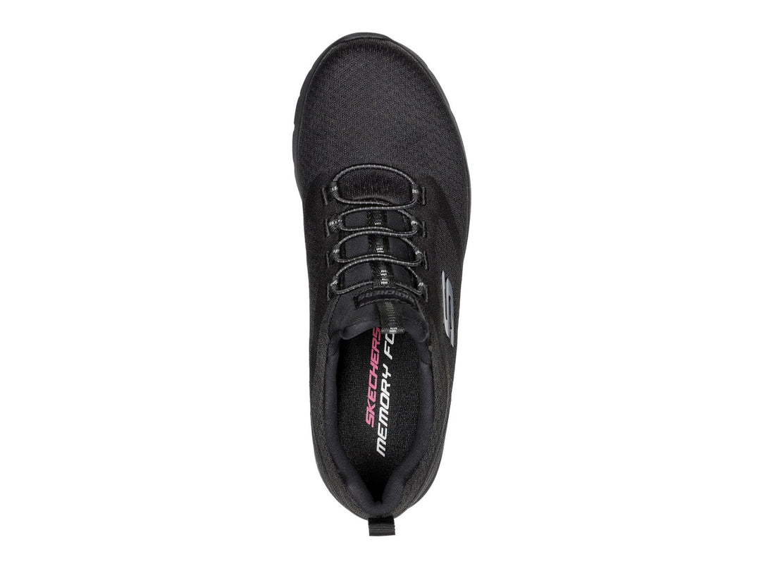 Tenis deportivos Skechers Dynamight 2.0 color negro con tejido de malla y suela gruesa.
