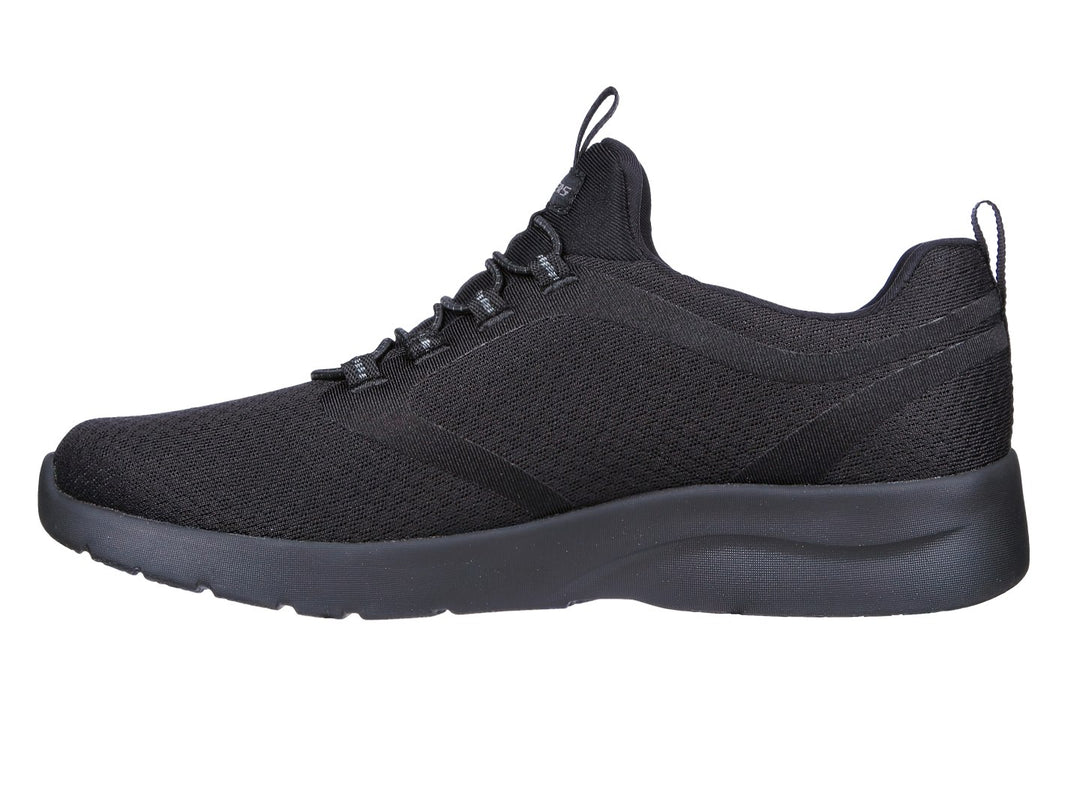 Tenis deportivos Skechers Dynamight 2.0 color negro con tejido de malla y suela gruesa.