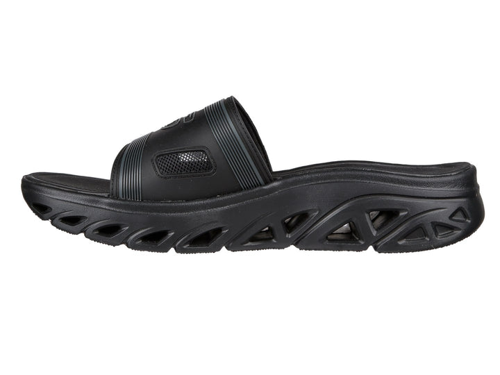 Sandalia SKECHERS Glide-Step Sport en color negro con suela esculpida y correa ancha.