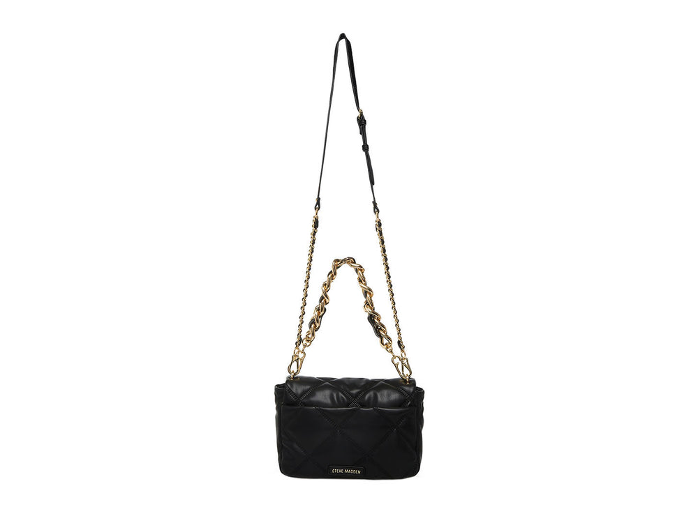 Bolso negro acolchado de Steve Madden con correa de cadena dorada y correa ajustable.