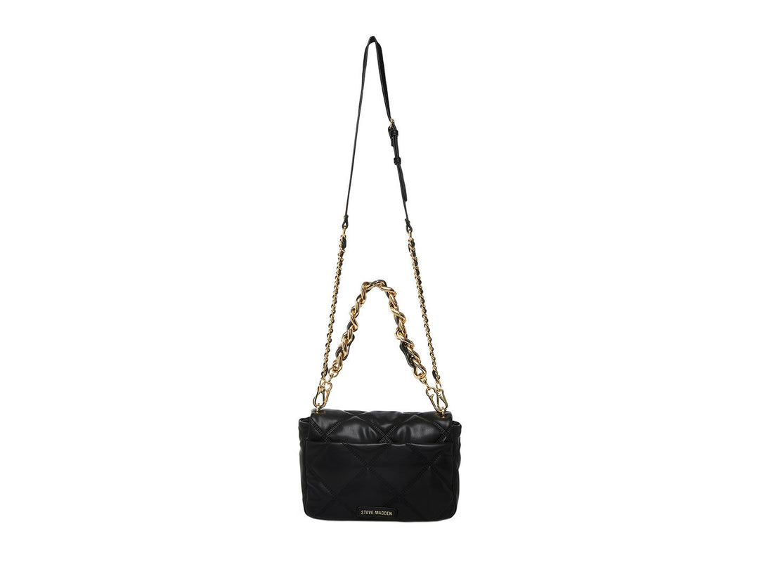 Bolso negro acolchado de Steve Madden con correa de cadena dorada y correa ajustable.
