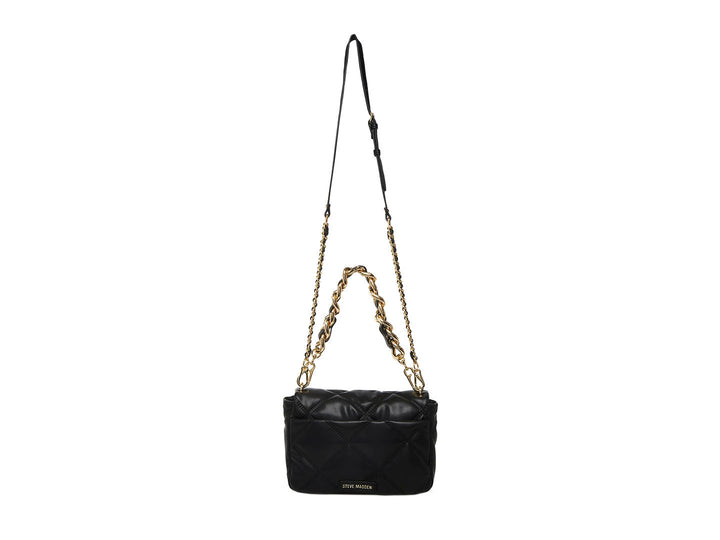 Bolso negro acolchado de Steve Madden con correa de cadena dorada y correa ajustable.