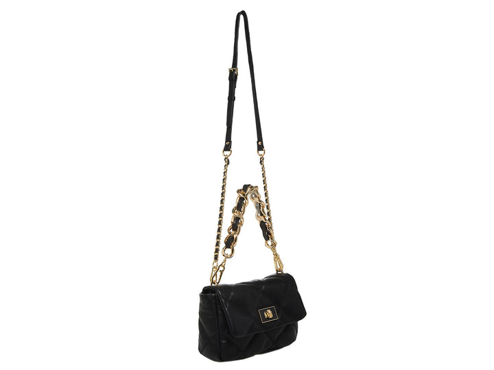 Bolso negro acolchado de Steve Madden con correa de cadena dorada y correa ajustable.