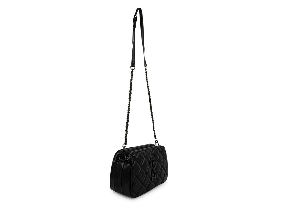 Bolso bandolera negro Steve Madden con diseño acolchado y correa de cadena.