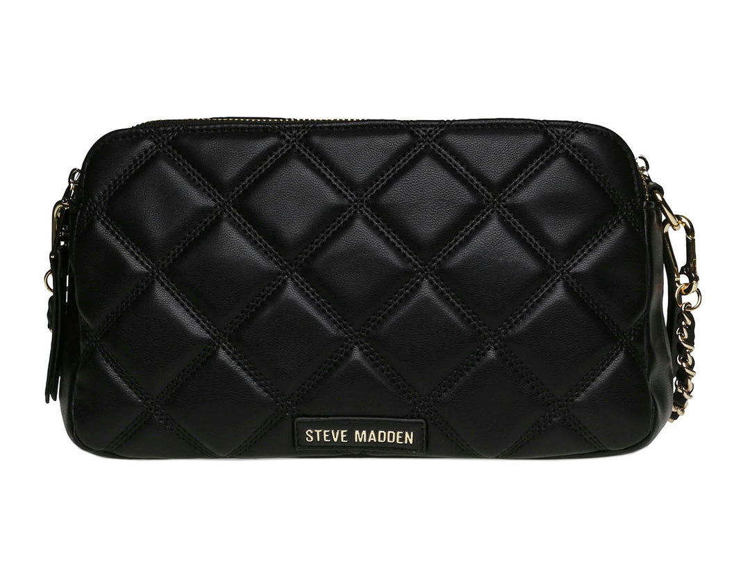 Bolso bandolera negro Steve Madden con diseño acolchado y correa de cadena.