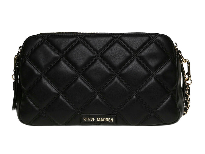 Bolso bandolera negro Steve Madden con diseño acolchado y correa de cadena.