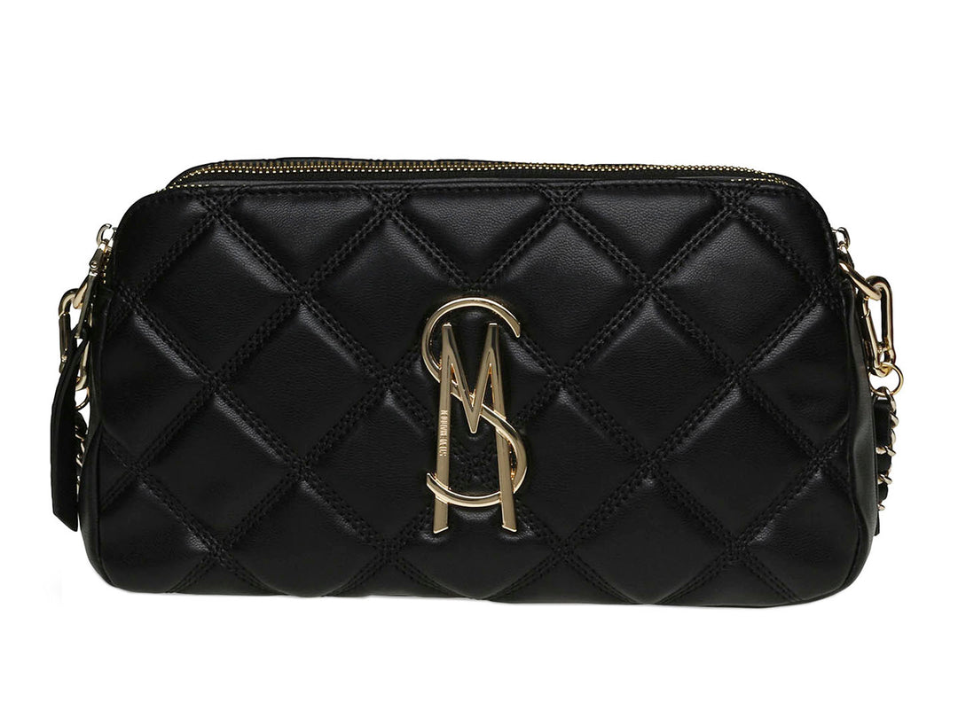 Bolso bandolera negro Steve Madden con diseño acolchado y correa de cadena.