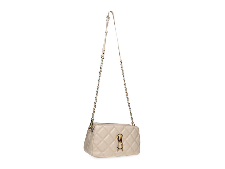 Bolso pequeño de hombro color bone con diseño acolchado y correa de cadena dorada de Steve Madden.