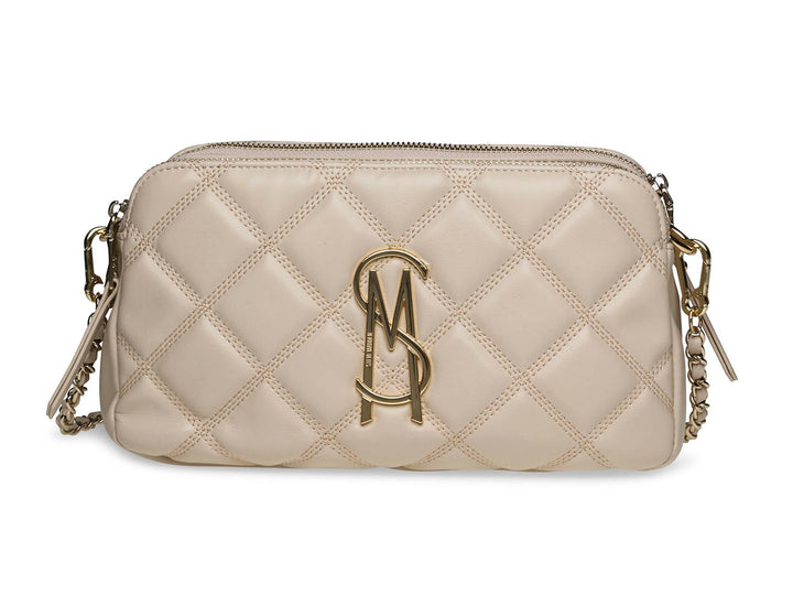 Bolso pequeño de hombro color bone con diseño acolchado y correa de cadena dorada de Steve Madden.