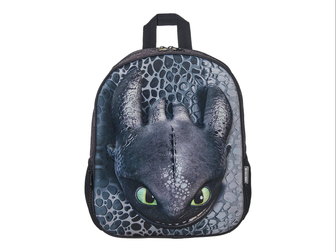 Mochila escolar negra con estampado en alta definición del personaje Chimuelo de Cómo entrenar a tu dragón.