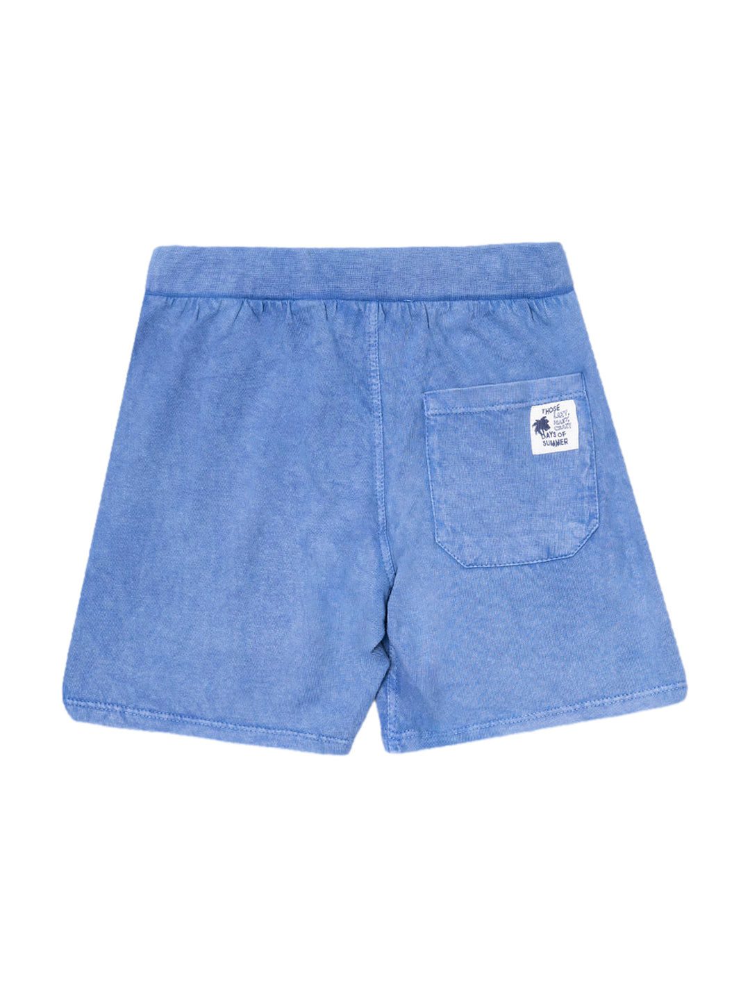 Bermuda azul para niños con cordón ajustable y estampado SURF ALL DAY en la pierna.
