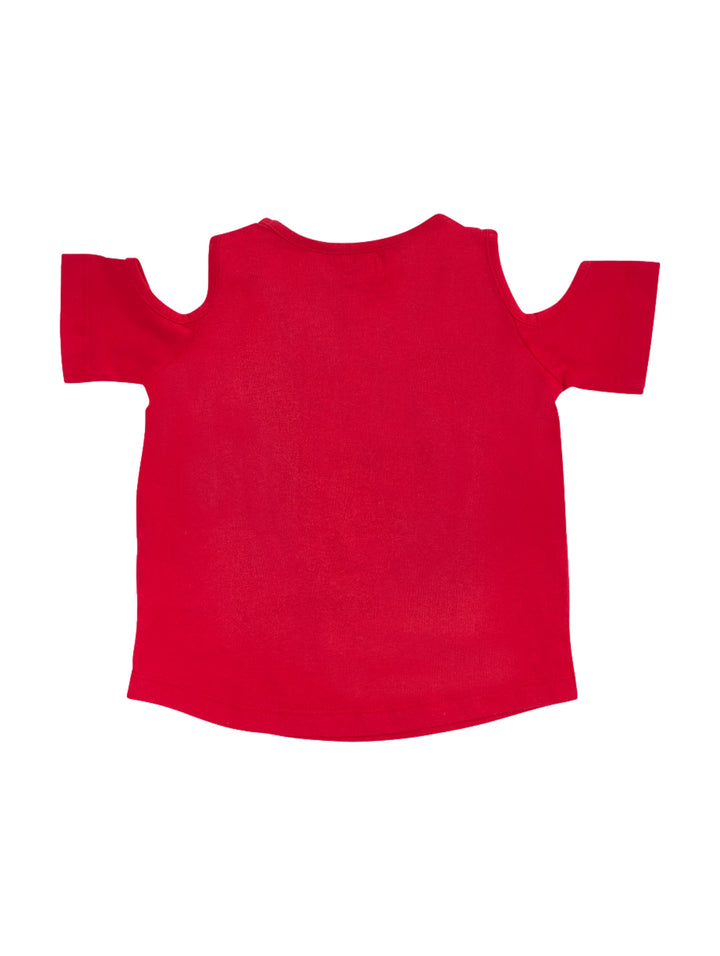 Blusa roja para niña con diseño de corazón y rayo decorado con brillantes y texto Heart Breaker en blanco.