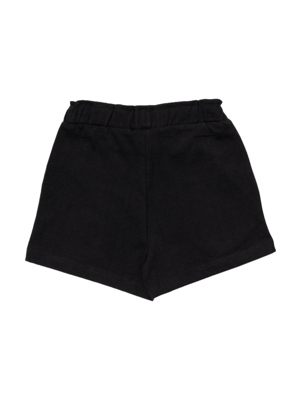 Shorts negros para niños con tachuelas plateadas laterales y cintura elástica.