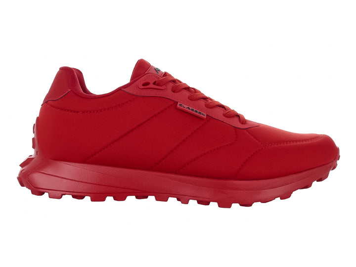 Tenis deportivos Clasben modelo Tigo en color rojo intenso con suela texturizada y diseño monocromático.