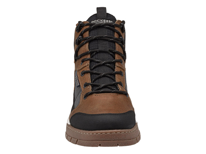 Bota Dockers en color marrón y negro con suela blanca y marrón, diseño casual.