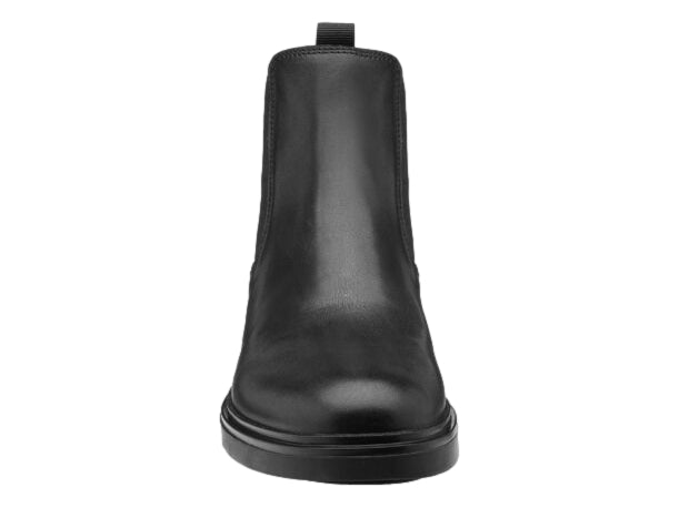 Botín negro estilo Chelsea de cuero con panel elástico lateral.
